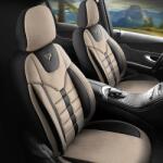 Panda Set Huse Scaune Auto pentru Seat Toledo - Panda Toronto, tip Alcantara, cu fermoare pentru bancheta rabatabila, bej cu negru, 11 piese