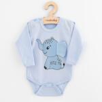 NEW BABY Body pentru bebeluși cu mâneci lungi New Baby Happy Elephant albastru, mărime 74 (6-9lr)