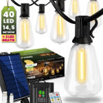 Lumileds Napelemes kerti girland 40 db LED dekoratív izzó 14, 5 m 2700 K meleg fehér + INGYENES távirányító PYRIS LUMILED