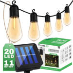Lumileds Napelemes kerti girland 20x LED dekoratív Edison ST58 izzók 11, 48 m Meleg 3000K EREMI LUMILED