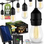 Lumileds Napelemes kerti girland 15x LED dekoratív izzó 10m + távirányító IP65 2700K Meleg SOLLIS LUMILED
