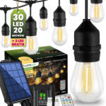 Lumileds Napelemes kerti girland 30x LED dekoratív izzó 20m + távirányító IP65 2700K Meleg SOLLIS LUMILED