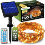 Lumileds Napelemes kerti girland 100x LED dekoratív vezeték 12m 3000K Meleg + FILO LUMILED távirányító