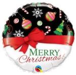 Qualatex 18 inch-es Merry Christmas Red Bow Karácsonyi Fólia Lufi