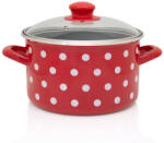 Metalac Oala cu Capac de Sticla Metalac Tufne Capacitate 3L Diametru 18CM Rosu/Alb (368888)