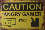 SilverHome Vintage Dekor Fémtábla, dombornyomott, 'CAUTION Angry Gamer' felirat, retro hangulatú kialakítás, 20x30cm