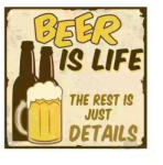 Ezone Vintage Dekor Fémtábla, 'Beer is life' felirat, retro hangulatú kialakítás, 30x30cm