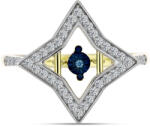  Arannyal Bevont Ezüst Gyűrű Kék Táncoló Gyémánttal és Fehér Topázzal, Y61223/54
