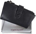 Angela Moretti RFID védett, közepes, kivehető pénztartós, egyszínű fekete női bőr pénztárca 3998-1806