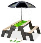 EXIT Toys Homokozó asztal homokra és vízre cédrusból Aksent sand&water table Deluxe Exit Toys piknik 2 paddal napernyővel fedéllel és kiegészitőkkel (ET52051045)