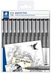 STAEDTLER Tusfilc készlet, 12 különböző vonalvastagság, STAEDTLER "Pigment Liner 308", fekete (308-9 TB12)