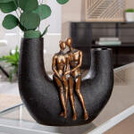  Gyönyörű kovácsolt hatású fekete vízálló váza arany színű páros figurával díszítve - 21 cm