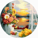 iPicasso Set pictura pe numere rotunda, cu sasiu, Fereastra spre rasarit, O40cm (RC4040020)