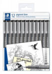 STAEDTLER Tusfilc készlet, 12 különböző vonalvastagság, 'Pigment Liner 308', fekete (TS3089TB12) (TS3089TB12)
