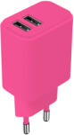 Setty 2x USB 2, 4A Hálózati Adapter Pink