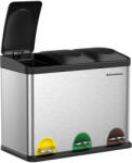 SONGMICS 45L Szelektív Hulladékgyűjtő Pedálos Szemetes Rozsdamentes Acél Ezüst-Fekete (EUZ-LTB45L)