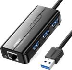 UGREEN ADAPTOR RETEA Ugreen, "20265" extern, USB 3.0 (T) la port Gigabit RJ-45, porturi USB: USB 3.0 x 3, LED, negru "20265 (20265)