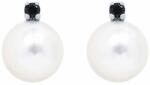 White & Black Igazgyöngy fülbevaló fekete gyémánttal - 6-6, 5mm - betűzős - akoya (AU12368)