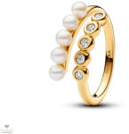 Pandora 14k aranyozott édesvízi tenyésztett gyöngyös és köves nyitott gyűrű 50-es méret - 163146C01-50