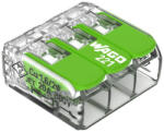 Wago 221-423 Green hármas sodrott vezeték összekötő, átlátszó 0, 2- 4mm2, 32A, újrahasznosított anyagból készült (221-423)