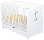BabyNeeds Patut din lemn multifunctional cu sertar BabyNeeds Nadia II Girafa 120x60cm Alb (BONAD2G02AL)