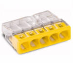Wago 2273-205 Compact ötös tömör vezeték összekötő 5x0, 5-2, 5 mm2 tömör vezetékhez, átlátszó házban, sárga fedéllel (2273-205)