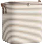 Flippy cipzáras tárolódoboz, Összehajtható, Megerősített fogantyú, Tartós cipzár, Ruhákhoz, Takarókhoz, Paplanokhoz, Párnákhoz, Ágyneműhöz, Játékokhoz, 50x40x50 cm, 100 Liter, Csíkos, Bézs (133396)