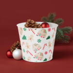  Karácsonyi dekoráció - fém kaspó, vödör - házikó - 13 x 11 cm (59733B)