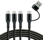 EverActive USB-C (USB-A adapterrel) töltőkábel 3 az 1-ben Everactive CBB-1.2ALL, 3A, 480Mbps, 1.2m, fekete, USB type-C / lightning / micro USB kimenettel (CBB-1.2ALL)