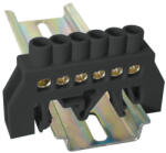 Tracon szigetelt földelősín (N/PE), fekete 230/400V, 63A, 6×9mm, 6P, IP20 NPE-BK6-6 (NPE-BK6-6)