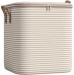 Flippy Cipzáras tárolódoboz, Flippy, Összecsukható, Megerősített fogantyú, Tartós cipzár, Ruhákhoz, Takarókhoz, Paplanokhoz, Párnákhoz, Ágyneműhöz, Játékokhoz, 56x45x56 cm, 150 liter, Csíkos, Bézs (133397)