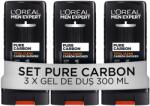 L'Oréal Men Expert testápoló készlet: 3 x Pure Carbon 5-in-1 tusfürdő férfiaknak - test, haj és szakáll 300 ml