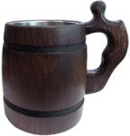  Kézzel készített 0, 5 literes sötét színű fa korsó sötét peremmel és rozsdamentes acél belsővel (0055)