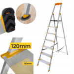 DRABEST Alumínium háztartási létra Polc 7 lépcsős Széles Lépcső Drabest (DR-AL-D7-MAX)