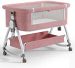  3 az 1-ben Összecsukható Baba kiságy, 6 állítható pozíció, dönthető, zárrendszer, rovarháló, tárolókosár, kerekek fékekkel, rózsaszín
