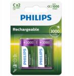 Philips újratölthető elem C R14 3000 mAh NiMH, 2 db, akár 1000 ciklus (HR14)