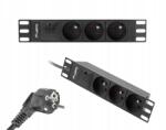 Lanberg Tápkábel Rack hosszabbító Pdu 10" 1U 16A 2m 3x230V csappal fekete (PDU-03E-0200-BK)