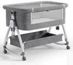  összecsukható kiságy, 6 állítható pozíció, dönthető, zárrendszer, rovarháló, tárolókosár, kerekek fékekkel, szürke