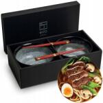 Edo Kerámia szett Sötétszürke Tálak 17cm Udon Leveshez Kuro pálcikákkal (K 1866)