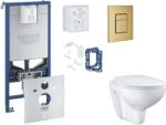 GROHE Rapid SLX - Készlet fali beépítéshez, WC ülőke, SoftClose ülőke, Skate Cosmopolitan gombok és bedobható tabletta készlet, csiszolt Cool Sunrise SANI11BB4141 (SANI11BB4141)