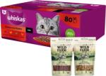 Whiskas WHISKAS Adult tasakok 80 x 85g Classic Meals - nedves eledel felnőtt macskáknak, szószban (marhahús, csirke, bárány, baromfi) + WILD FARM 2x50g macskaeledel mix