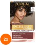 L'Oréal Set 2 x Vopsea de Par Permanenta L'Oreal Paris Excellence Universal Nudes, 1U Universal Black, 192 ml