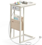 VASAGLE Lerakóasztal, éjjeli szekrény, beépített elosztóval, krémfehér 40x30x62cm (LET356W02)