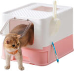 FEANDREA Macskaalom doboz, kihúzható tálca, rózsaszín és fehér 54x42x38cm (PPT001P01)