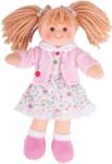 Bigjigs Toys Мека кукла Bigjigs - Попи, с рокличка на цветя и жилетка, 28 cm (BJD005)