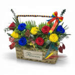 Eventissimi® Aranjament floral tricolor cu trandafiri criogenati E i plante stabilizate , decor patriotic 1 Decembrie - Eventissimi (AF-083)
