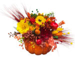 Eventissimi® Aranjament floral de toamna sau Halloween , A n dovleac , decor handmade cu flori artificiale E i naturale uscate (AF-080)
