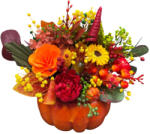 Eventissimi® Aranjament floral de toamna sau Halloween , A n dovleac , decor handmade cu flori artificiale E i naturale uscate (AF-081)