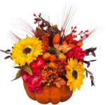 Eventissimi® Aranjament floral de toamna sau Halloween , A n dovleac , decor handmade cu flori artificiale E i naturale uscate (AF-082)