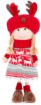 MagicHome MagicHome karácsonyi dekoráció, Lány piros-szürke sapkával, 42 cm (ST8091334)